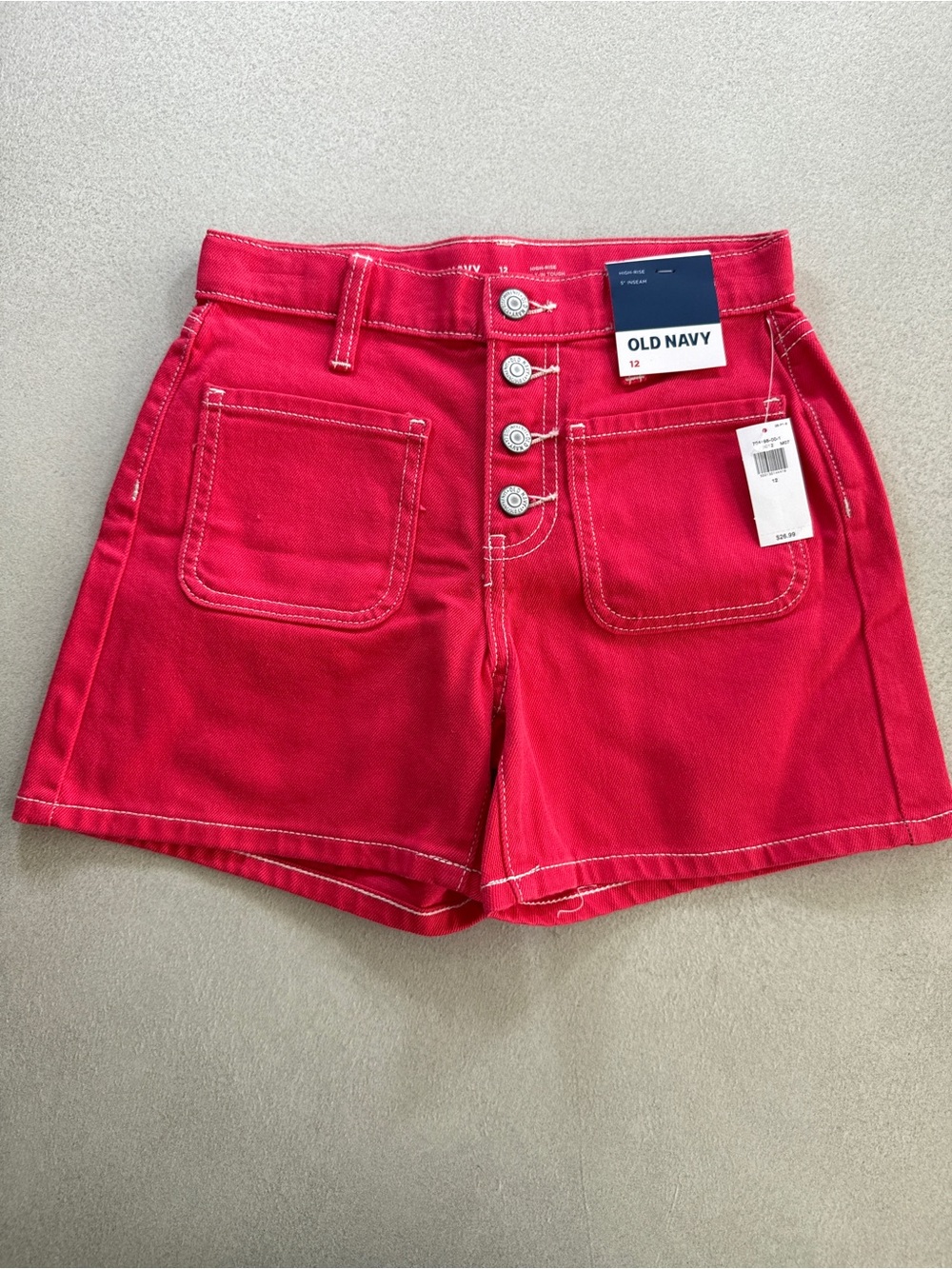 Old Navy Bright Red Button-Fly Denim Shorts